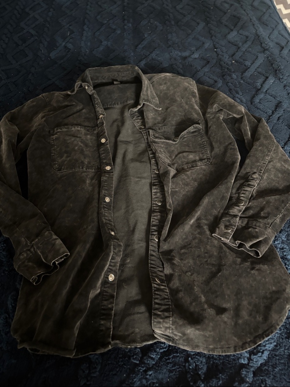 Lucky brand Washed Black velvet Button-Up Shirt Jacket S
